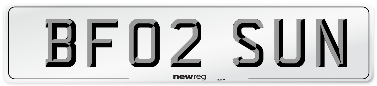 BF02 SUN Number Plate from New Reg